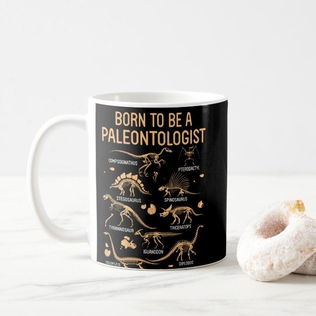 Geboren, ein PALEONTOLOGIST Skeleton Dinosaurier z Kaffeetasse (Mit Donut)