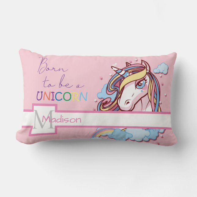 GEBOREN, EIN UNICORN-Niedlich-Pink-Typografie-Einh Lendenkissen (Vorderseite)