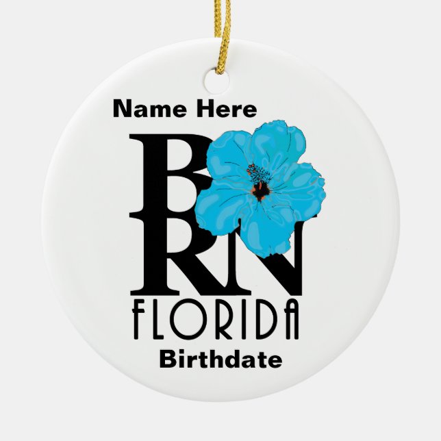 GEBOREN Florida Blue Hibiskus Keramik Ornament (Vorne)