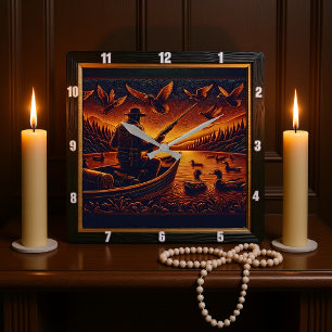 Geboren für die Jagd auf den Sonnenaufgang Duck Hu Quadratische Wanduhr