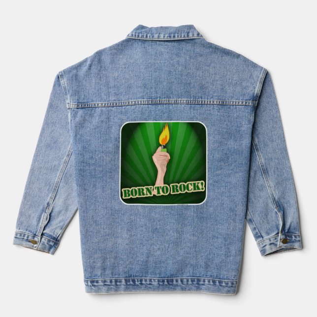 Geboren für rockbeleuchtete Design-Cartoon Jeansjacke (Rückseite)