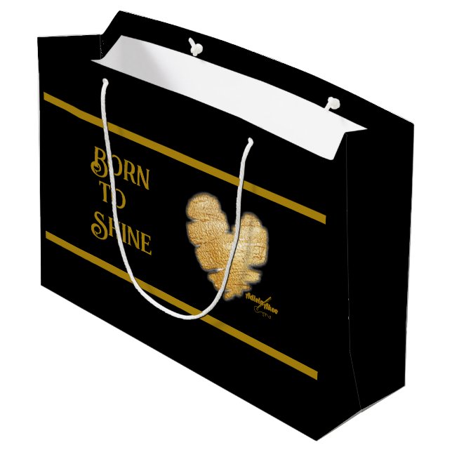 Geboren für Shine Black und Gold große Geschenktas Geschenktüte (Rückseite Schrägansicht)