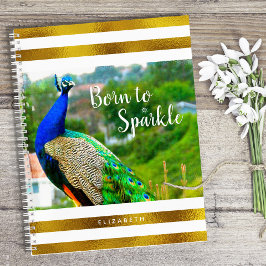 Geboren für Sparkle Chic Peacock | Goldweiße Strei Notizbuch