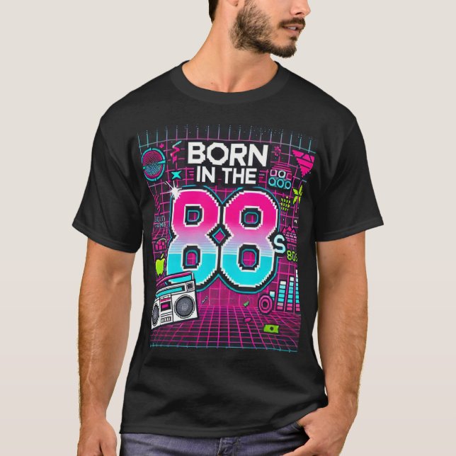 Geboren im 88er Retro Graphic T - Shirt - Neon 80e (Vorderseite)