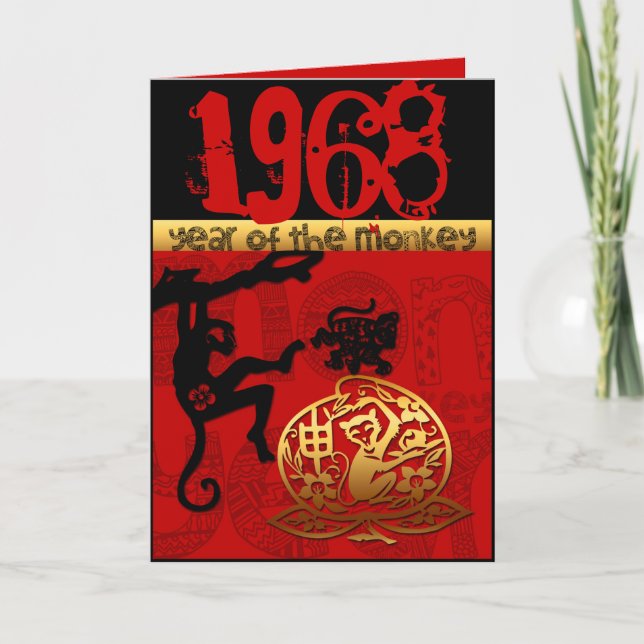 Geboren im Affenjahr 1968 Chinesische Astrologie Z Karte (Vorderseite)