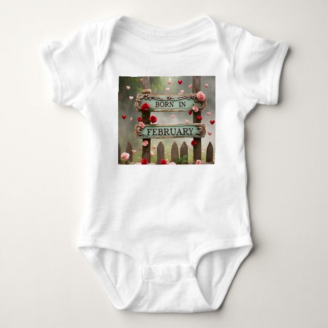 " GEBOREN IM FEBRUAR " BABY STRAMPLER (Vorderseite)
