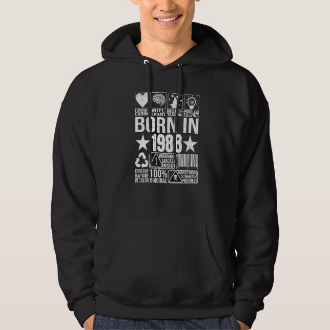Geboren im Jahr 1988 Warnhinweis Barcode Birthda Hoodie (Vorderseite)