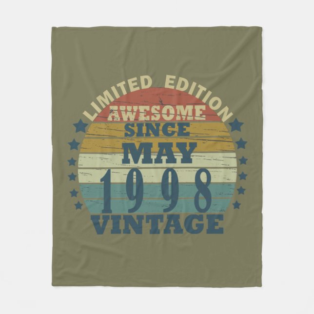 Geboren im Mai 1998 Vintager Geburtstag Fleecedecke (Vorderseite)