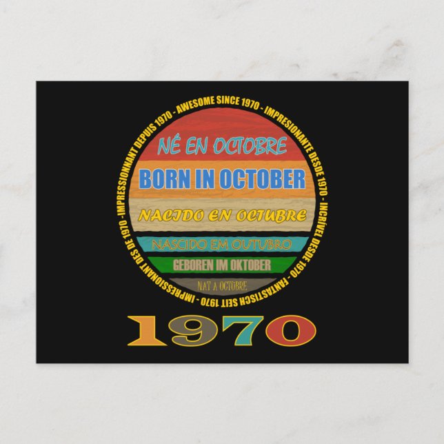 Geboren im Oktober Phantastisch seit 1970 viele Sp Postkarte (Vorderseite)