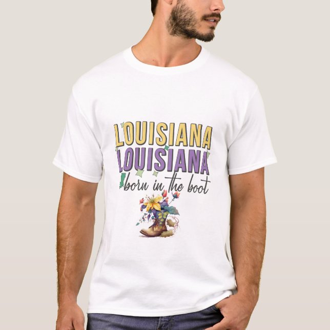 Geboren im T - Shirt Boot Mardi Gras (Vorderseite)