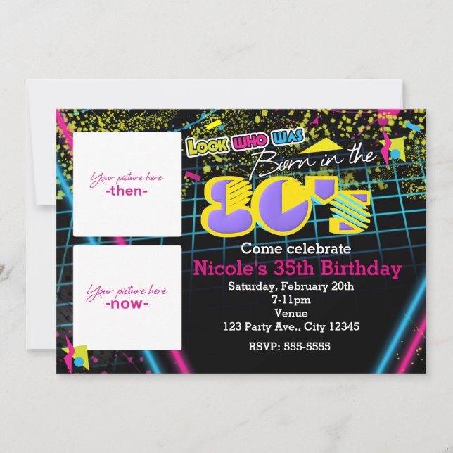 Geboren in den 80er Jahren 2 Fotos Dann & Jetzt Ei Einladung (Vorderseite)