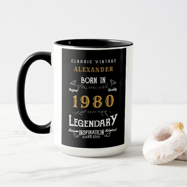 Geboren in der Legende von 1980 Tasse (Mit Donut)