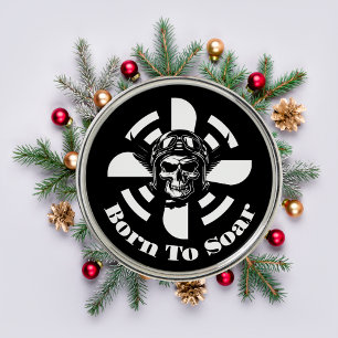 Geboren in die Höhe,Cooler Schädelpilot und Flugze Ornament Aus Metall