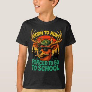 Geboren Jagd Gezwungen Zur Schule Junge Kind Camo  T-Shirt