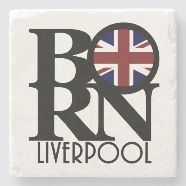 GEBOREN Liverpool England (Flagge des Vereinigten  Steinuntersetzer (Vorderseite)