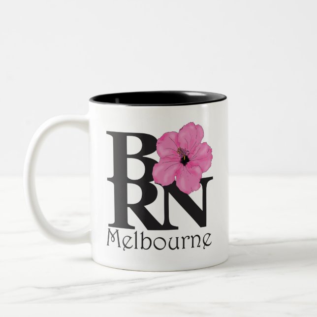 GEBOREN Melbourne Pink Hibiskus Zweifarbige Tasse (Links)