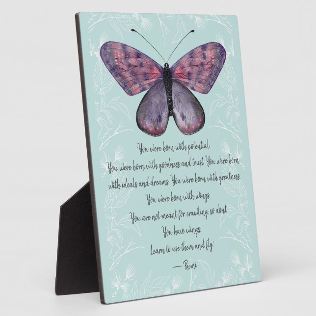Geboren mit Wings Rumi Quote Butterfly Tabletop Fotoplatte (Seite)