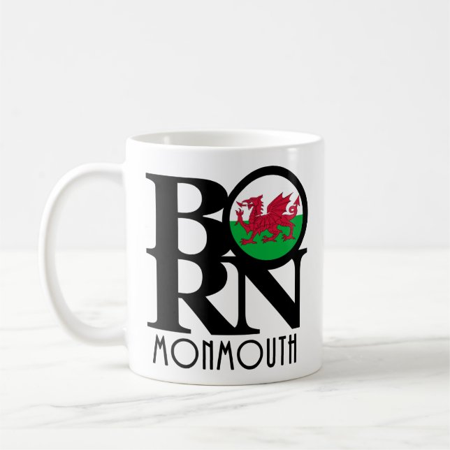GEBOREN Monmouth Wales 11oz Kaffeetasse (Links)