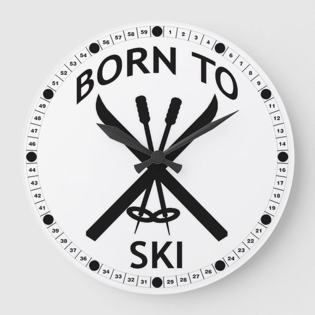 Geboren Ski zu fahren Große Wanduhr (Vorderseite)