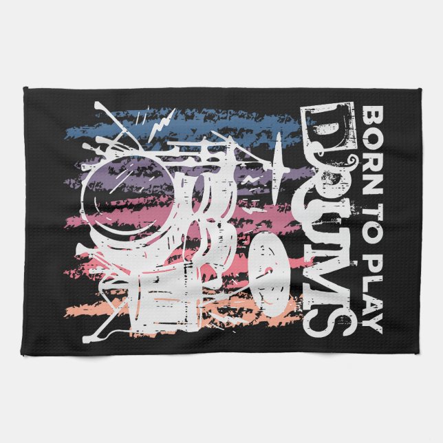 Geboren, Trommeln zu spielen, Rock Music Band Drum Geschirrtuch (Horizontal)