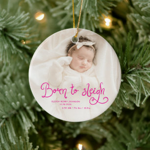 Geboren, um Baby-Foto-Geburtsstatistiken Weihnacht Keramik Ornament