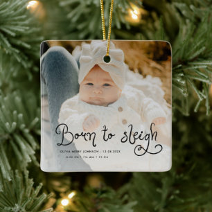 Geboren, um Baby-Foto-Geburtsstatistiken Weihnacht Keramikornament