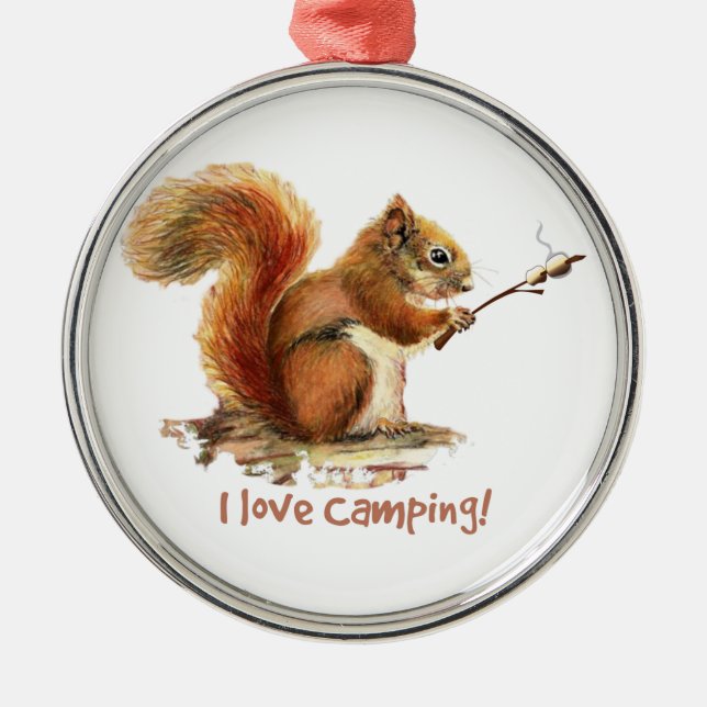 GEBOREN, um CAMPING Spaß Eichhörnchen Süße Tier Zi Silbernes Ornament (Vorne)