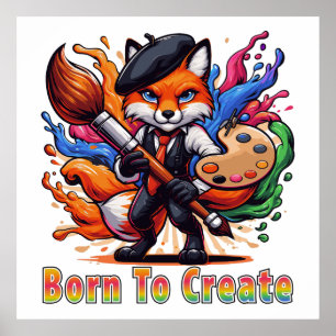 Geboren um Künstler Fox Painter Maskottchen Farbig Poster