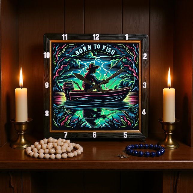 Geboren, um Sturm über stille Gewässer zu fischen Quadratische Wanduhr (Von Creator hochgeladen)