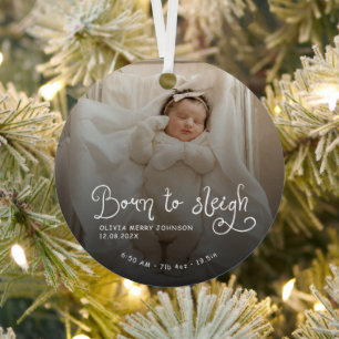 Geboren um zu Schlittenfahren Baby Foto Geburtssta Ornament Aus Metall