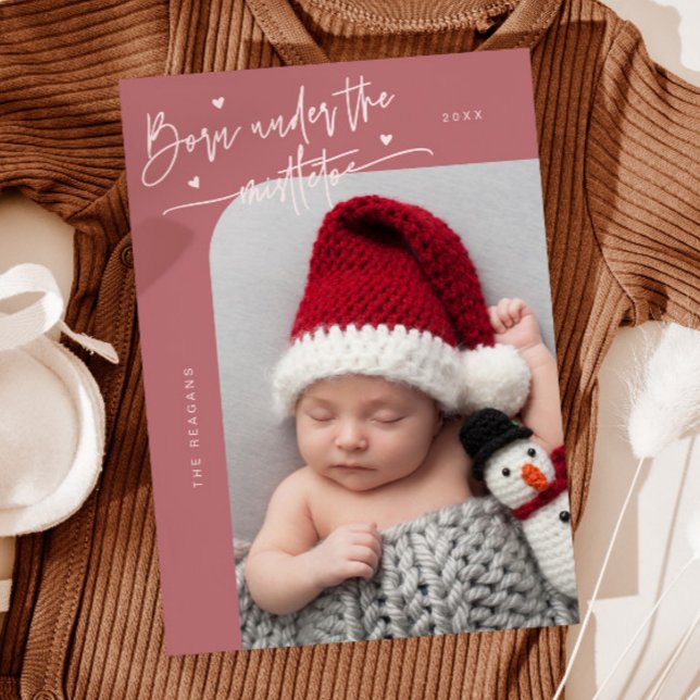 Geboren unter Mistletoe Pink Geburtserklärung Ankündigung (Von Creator hochgeladen)