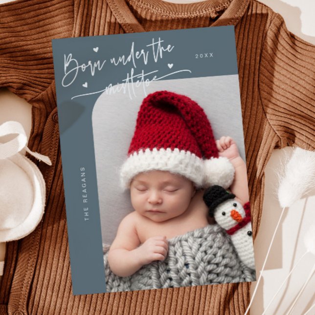 Geboren unter Mistletoe Slate Blue Birth Ankündigu Ankündigung (Von Creator hochgeladen)