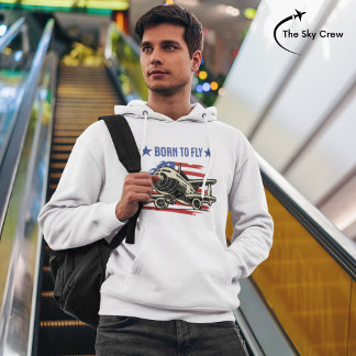 Geboren, Vintages Flugzeug zu fliegen USA Flag Avi Hoodie