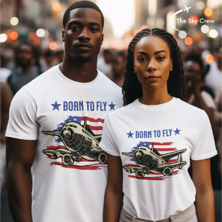 Geboren, Vintages Flugzeug zu fliegen USA Flag Avi T-Shirt