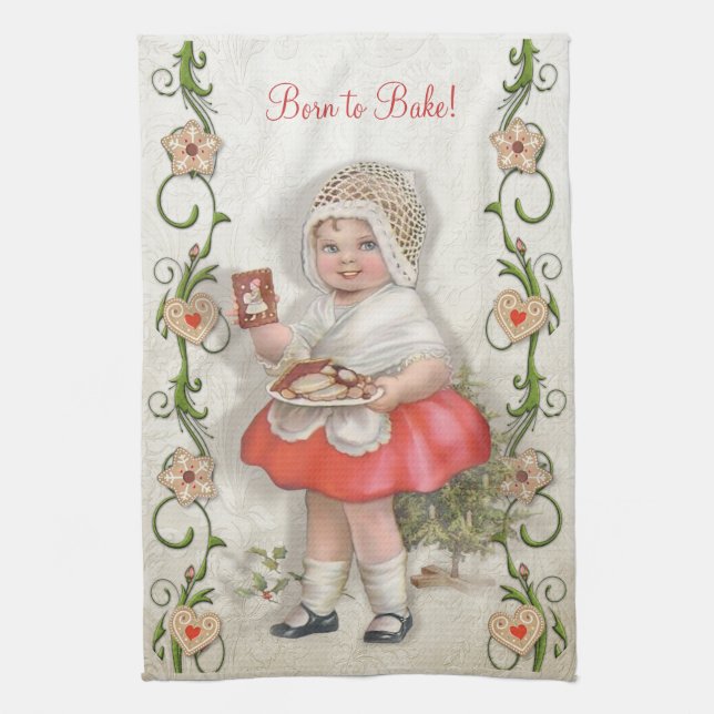 Geboren, Vintages Mädchen zu backen - Anpassen Geschirrtuch (Vertikal)