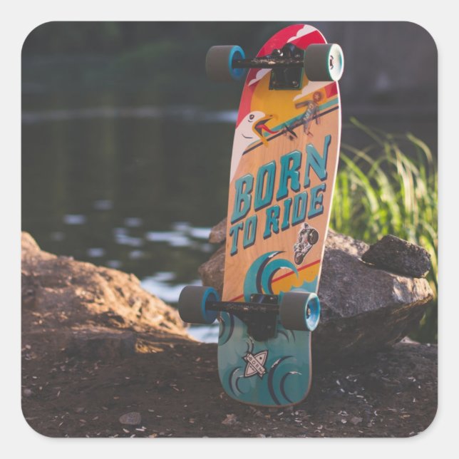Geboren zu fahrende Skateboard Quadratischer Aufkleber (Vorderseite)