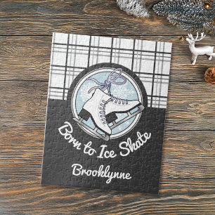 Geboren zu Ice Skate - Tartan Schneeflocken Eis Sk Puzzle