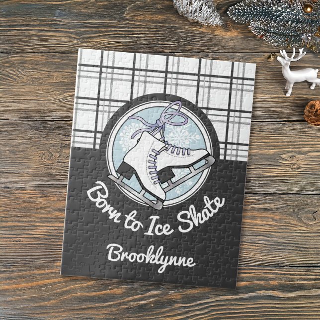 Geboren zu Ice Skate - Tartan Schneeflocken Eis Sk Puzzle (Von Creator hochgeladen)