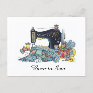 Geboren zu nähen. Nähmaschine. Postkarte