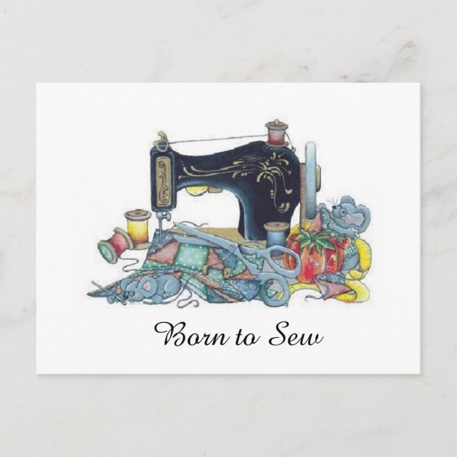 Geboren zu nähen. Nähmaschine. Postkarte (Vorderseite)