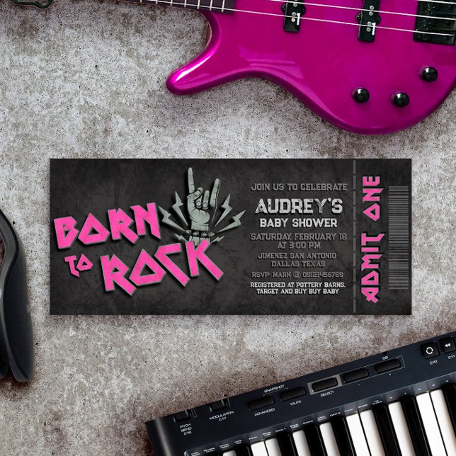 Geboren zu Rock - Girl Baby Shower Ticket Einladun Einladung (Born to Rock - Girl Baby Shower Ticket Invitation)