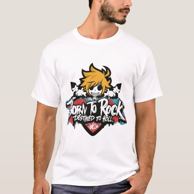 Geboren zu Rock zum Rollen , Comic , Graffiti T-Shirt (Vorderseite)