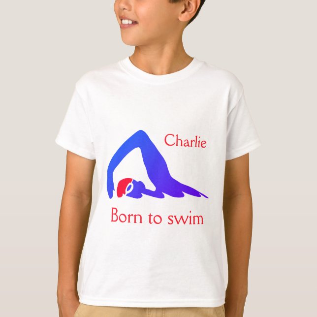 Geboren zu schwimmen, Junge, Blau, mit deinem Name T-Shirt (Vorderseite)