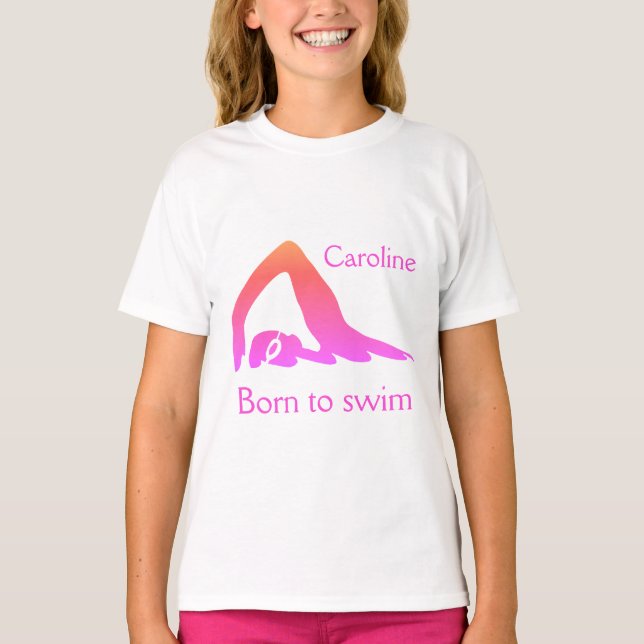 Geboren zu schwimmen, Mädchen, rosa, mit deinem Na T-Shirt (Vorderseite)
