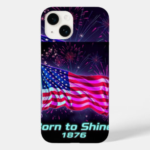 Geboren zu Shine - 1776 Neon Glitch American Flag Case-Mate iPhone 14 Hülle