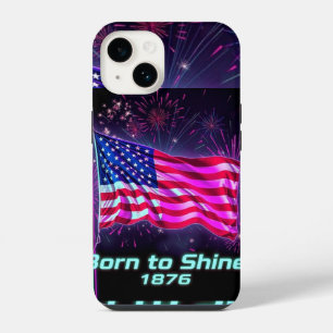 Geboren zu Shine - 1776 Neon Glitch American Flag  iPhone 14 Hülle