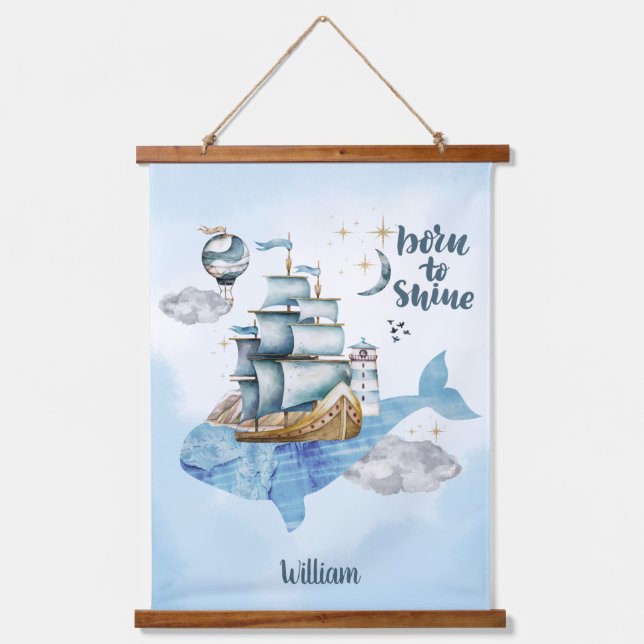 Geboren zu Shine im Ozean Anpassbar Wandteppich Mit Holzrahmen (Vorderseite)