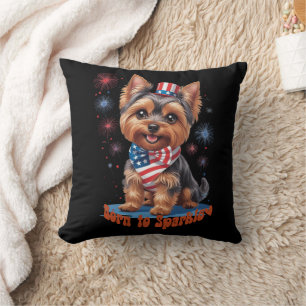 Geboren zu Sparkle - Niedlich Yorkie 4. Juli Patri Kissen
