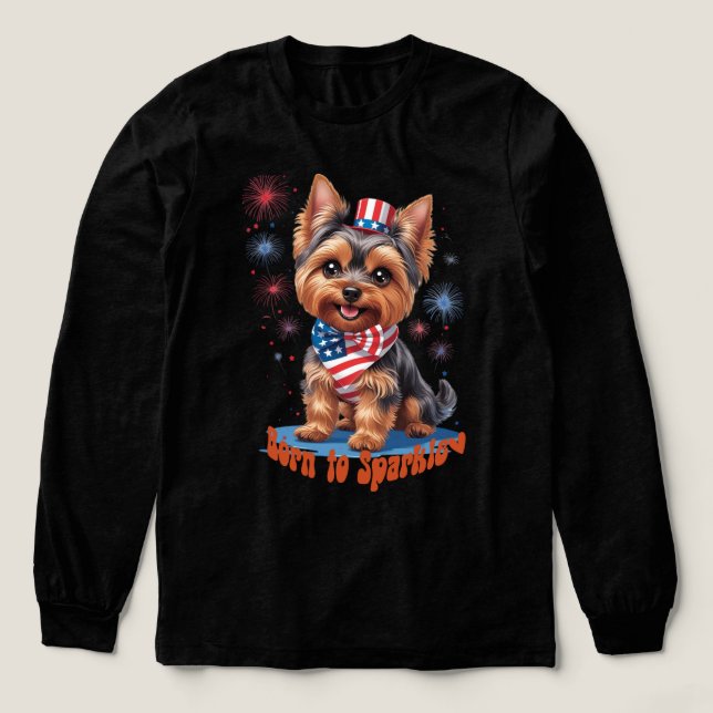 Geboren zu Sparkle - Niedlich Yorkie 4. Juli Patri Tri-Blend Shirt (Design Vorderseite)