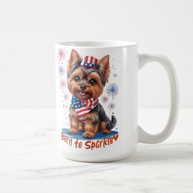 Geboren zu Sparkle - Niedliche Patriotische Yorkie Kaffeetasse (Rechts)